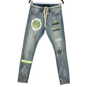 THRT Men's Hazard Denim Jeans Blue Distressed Graphic Streetwear Size 30